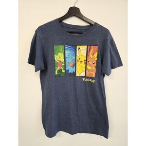 Pokemon Shirt Mens Medium Blue Pikachu Mudkip Torchic Treecko Graphic Tee Anime